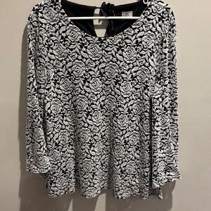 Chico's Black and White Floral Lace Blouse